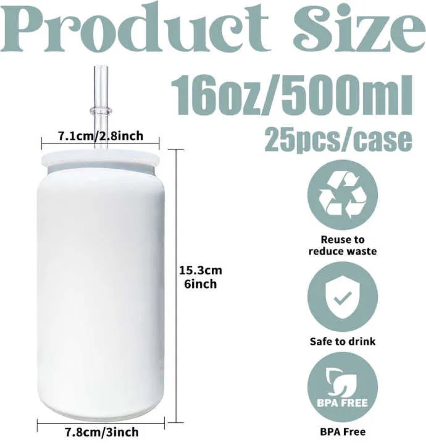 White Stainless Steel Can 16 oz