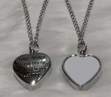 Sublimation Heart Urn Pendant Necklace Keepsake