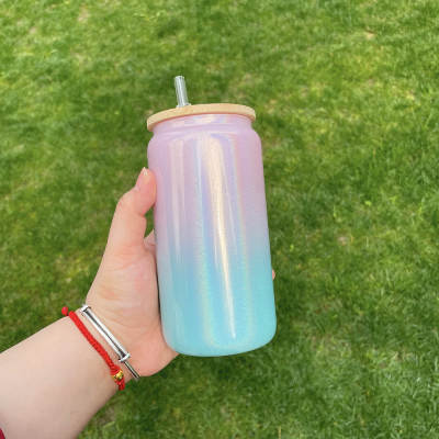 Sublimation Glass Cups 16oz with Bling or Bamboo lid