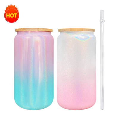 Sublimation Glass Cups 16oz with Bling or Bamboo lid
